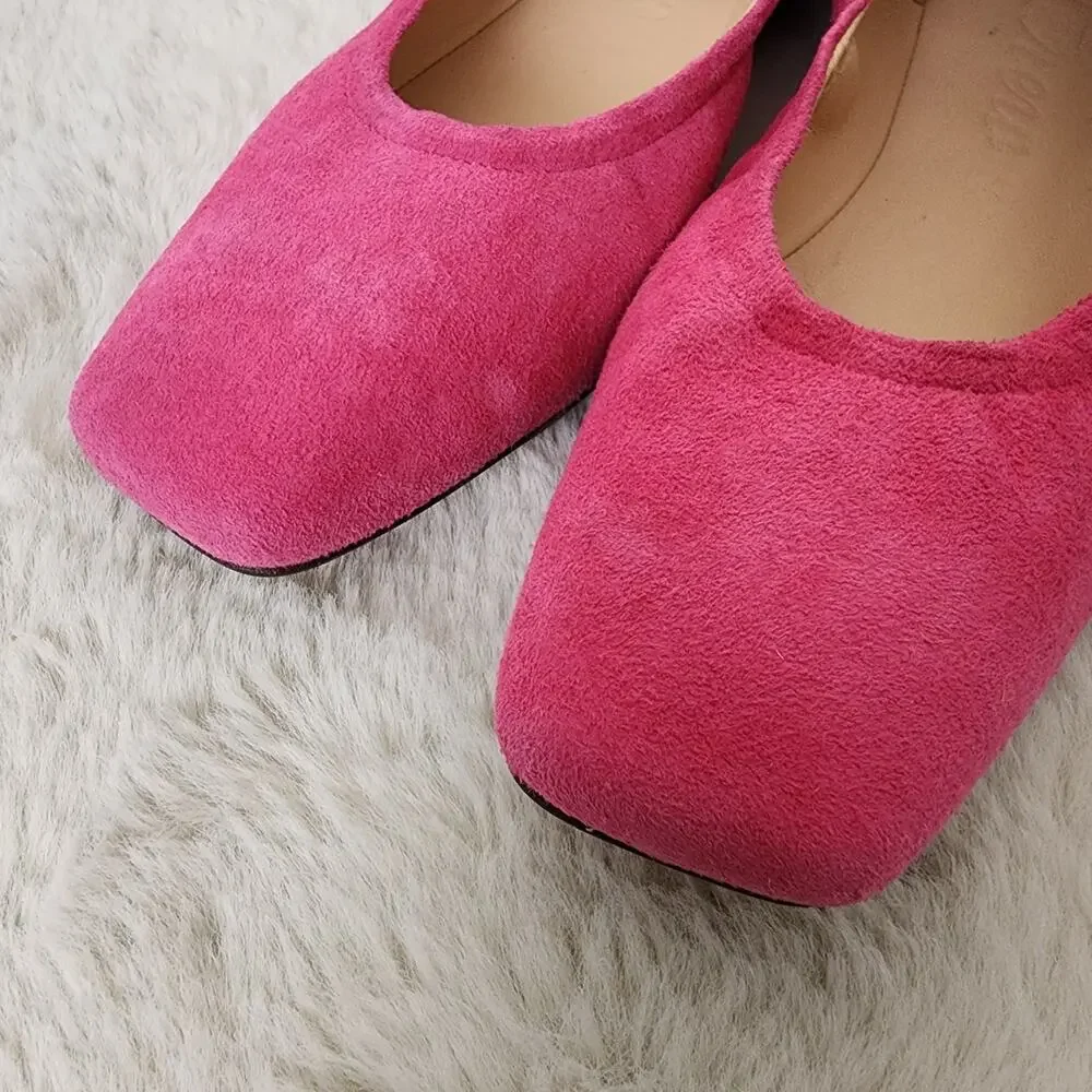 J. Crew Anya Scrunchie Ballet Flats Fuchsia Pink Suede Square Toe NEW Size 7